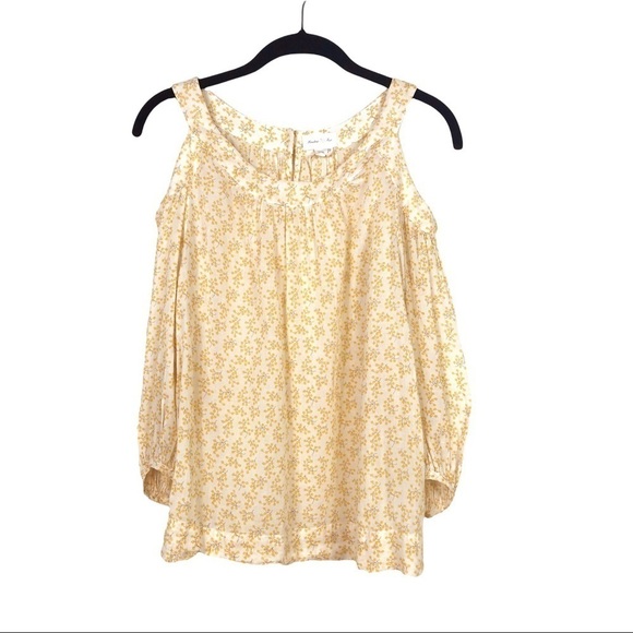 Anthropologie Meadow Rue Yellow Floral Pyracantha Cold Shoulder Top Size 0 - Picture 2 of 6